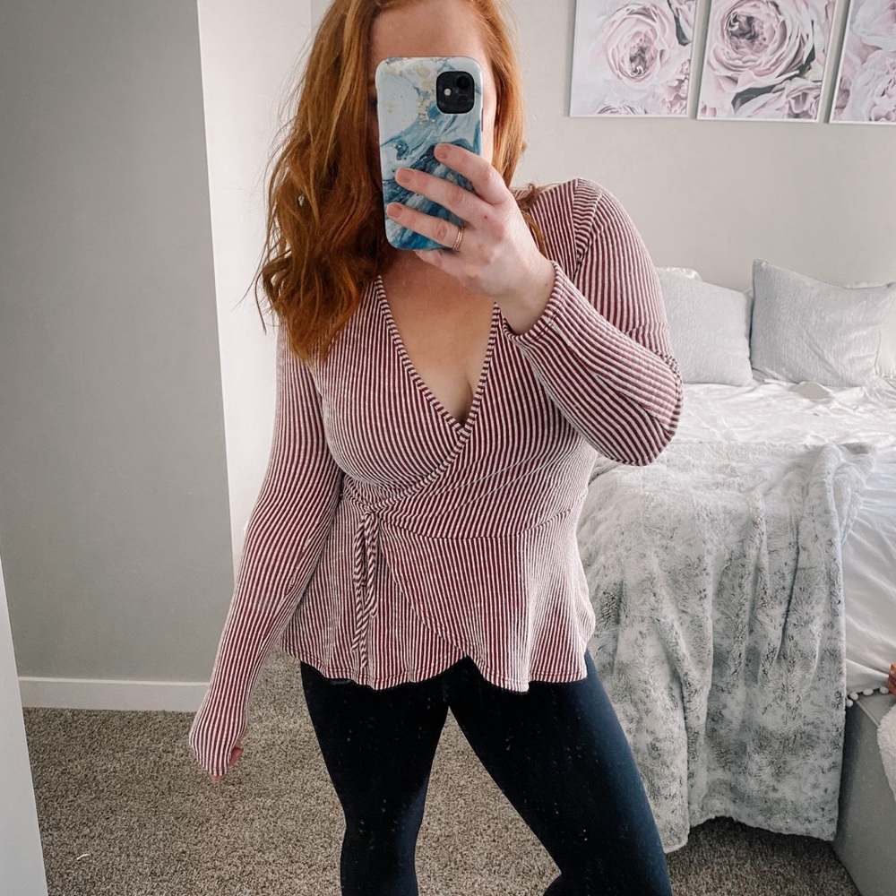 Striped Peplum Wrap Top